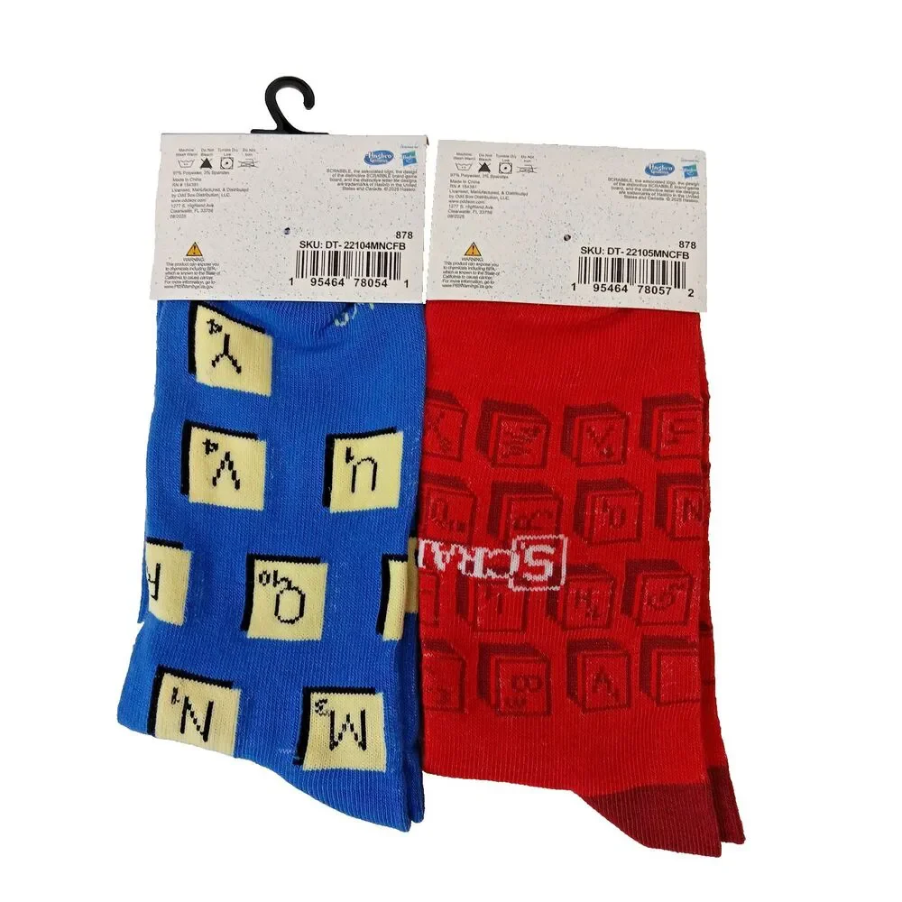 Hasbro Scrabble Classic Board Game Men Novelty Socks 2 Pair 6-12 NWT